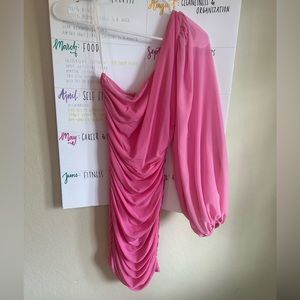 Hello Molly pink one shoulder fringe dress